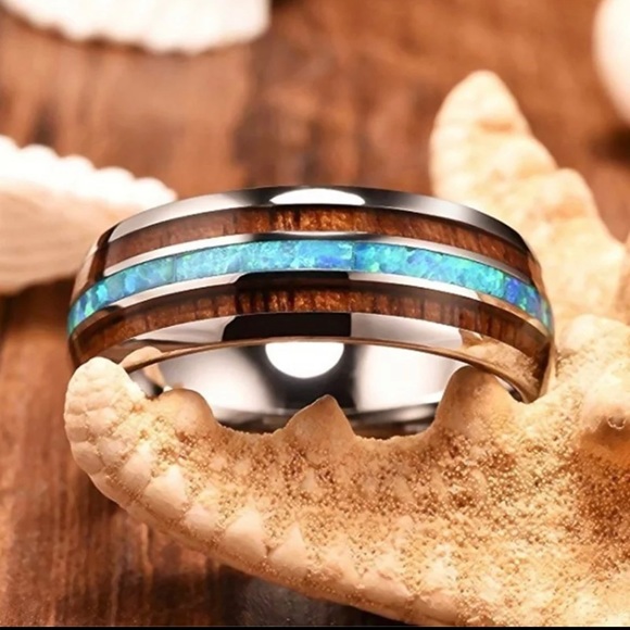 New Unisex Tungsten Hawaiian Koa Wood Abalone … - Picture 5 of 6